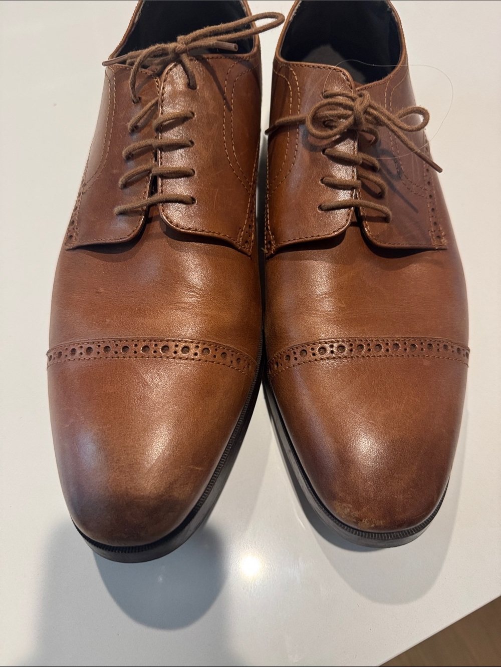 Cole Haan Men's Brown Leather Cap-Toe Derby Oxfords - Picture 5 of 7